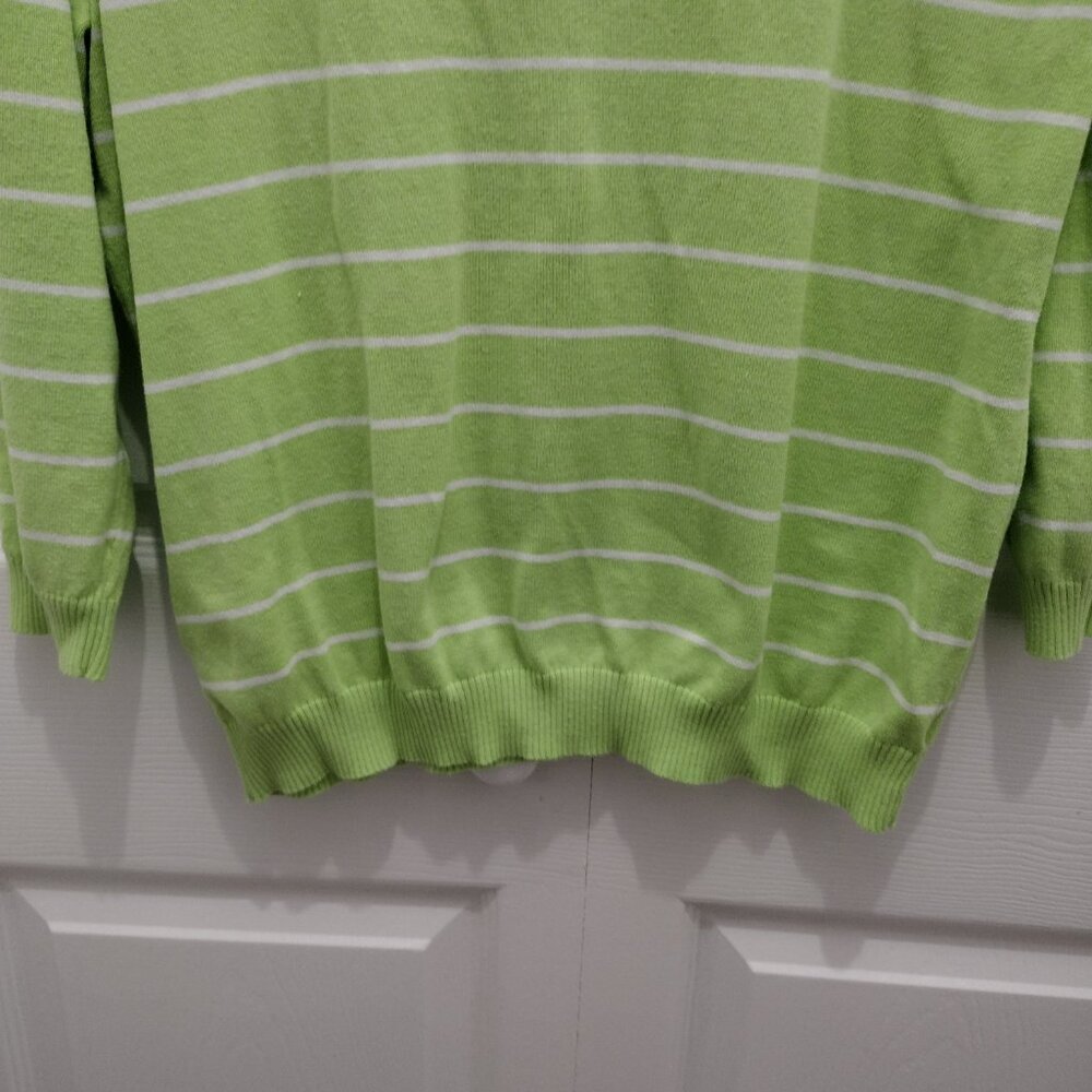 Lauren Ralph Lauren XL Green White Striped Cotton Sweater Lightweight Classic - Picture 5 of 6